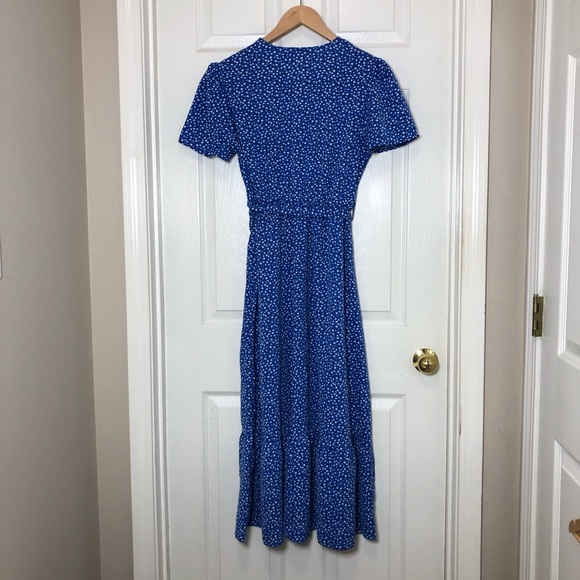 PRETTYGARDEN Floral Boho Short Sleeve V Neck Ruffle A-Line Wrap Maxi Dress M - Picture 6 of 15